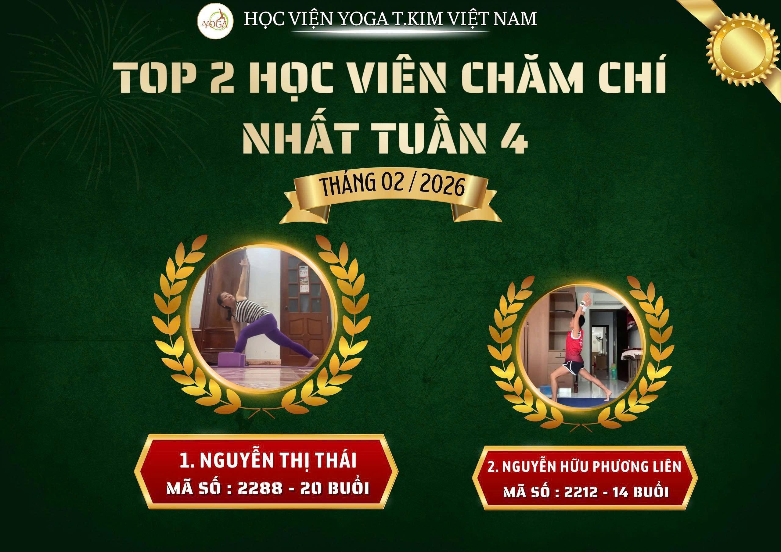 Bảng Vàng Kinafit: Học Viên Tập Yoga Chăm Chỉ Nhất Tuần 4/2026